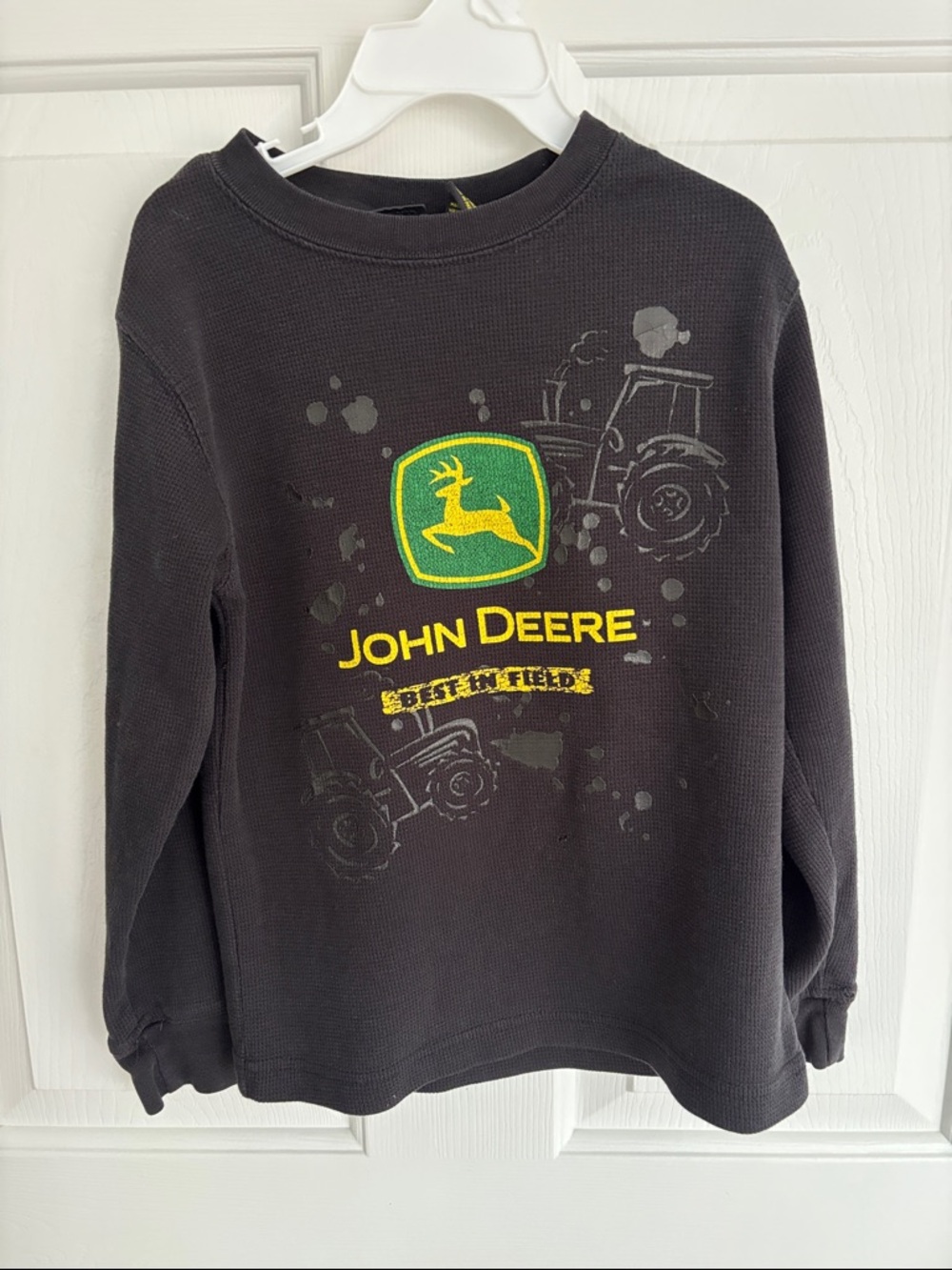 John Deere Black Crewneck with Green and Yellow Logo